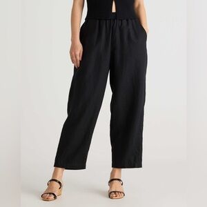 Quince 100% linen pull on pants black elastic waist women’s size small‎ casual